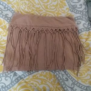 Brown tan mini tassel skirt